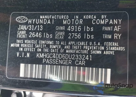 2013 Hyundai Genesis 3.8 z USA, uszkodzony, nr VIN KMHGC4DD6DU233241